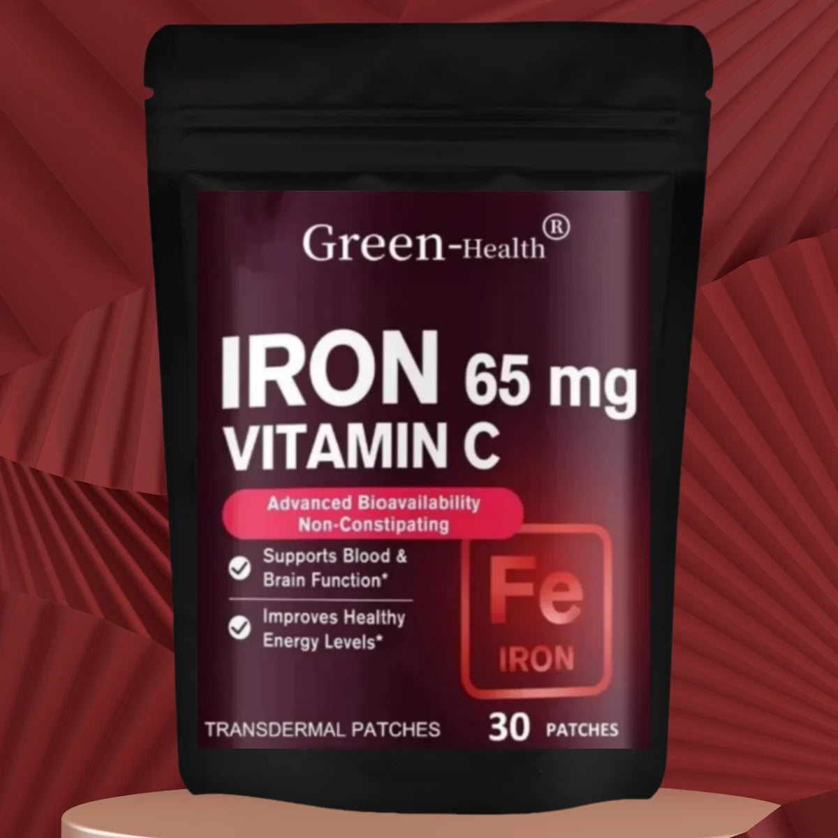 30 Patches Iron Transdermal Patches for Women and Men, with Vitamin C, Blood, Energy, Muscle & Immune System Support